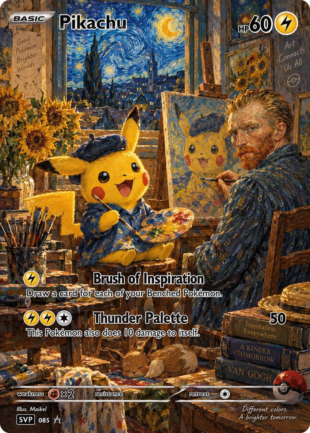 Pikachu & Van Gogh – De Sterrennacht - Fan Art Kaart