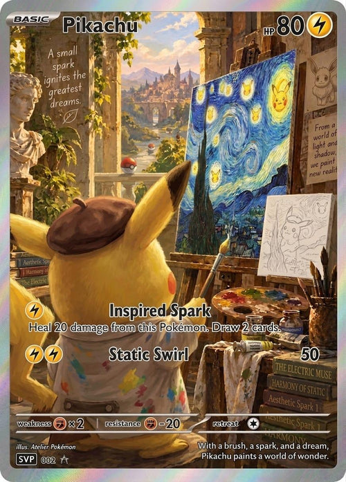 Pikachu Schildert De Sterrennacht – Fan Art Kaart